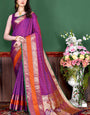 Flamboyant Purple Soft Banarasi Silk Saree With Inspiring Blouse Piece