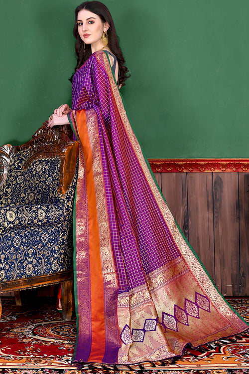 Load image into Gallery viewer, Flamboyant Purple Soft Banarasi Silk Saree With Inspiring Blouse Piece
