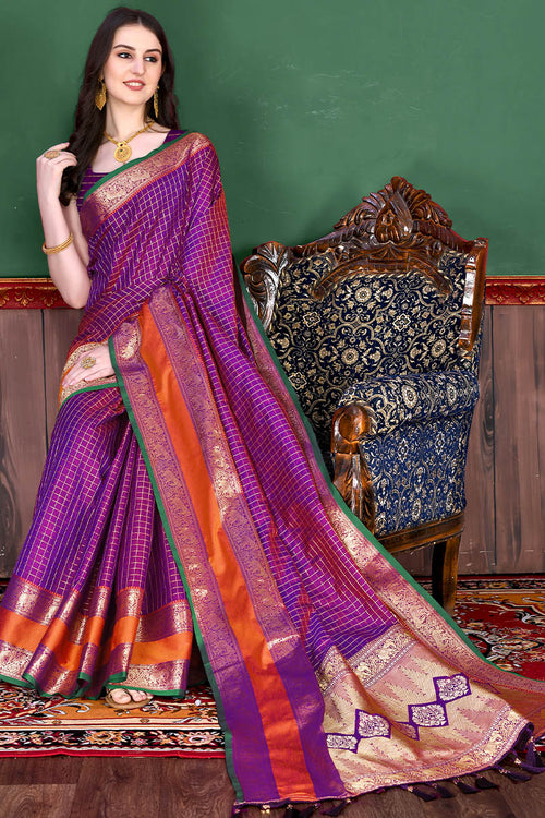 Load image into Gallery viewer, Flamboyant Purple Soft Banarasi Silk Saree With Inspiring Blouse Piece
