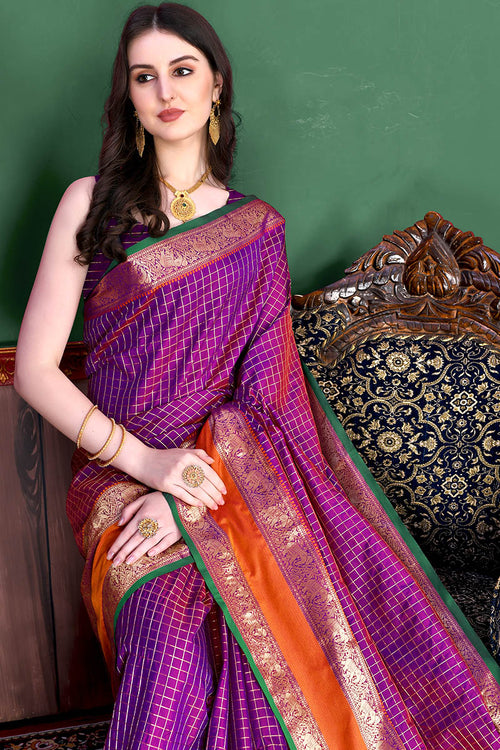 Load image into Gallery viewer, Flamboyant Purple Soft Banarasi Silk Saree With Inspiring Blouse Piece
