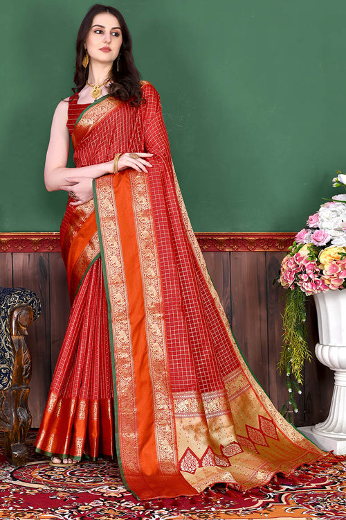 Load image into Gallery viewer, Bewitching Red Soft Banarasi Silk Saree With Demure Blouse Piece
