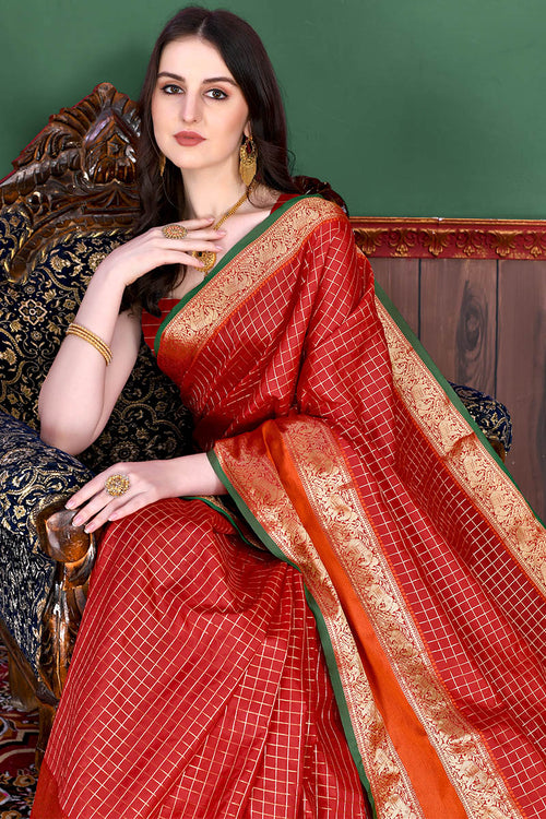 Load image into Gallery viewer, Bewitching Red Soft Banarasi Silk Saree With Demure Blouse Piece
