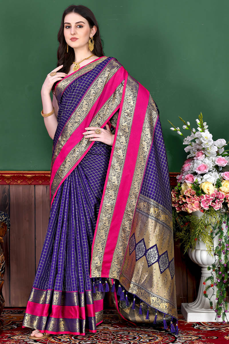 Ephemeral Royal Blue Soft Banarasi Silk Saree With Nemesis Blouse Piece