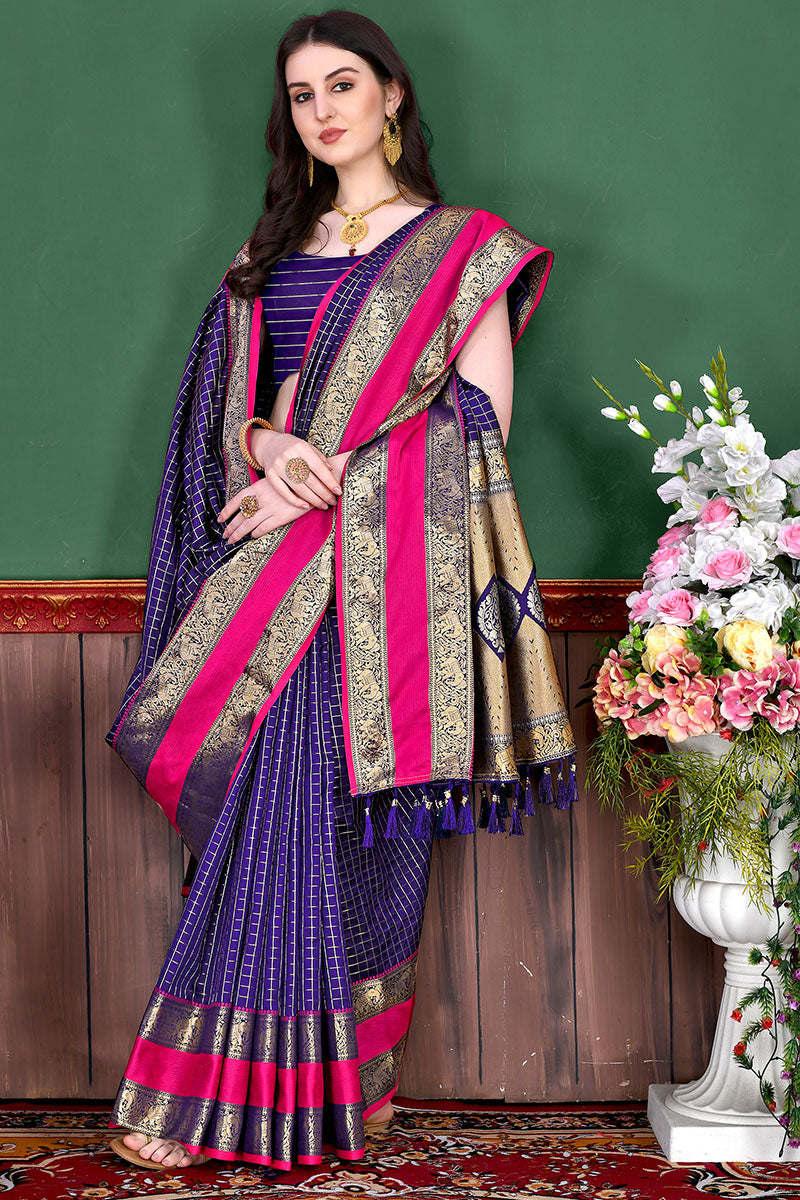 Ephemeral Royal Blue Soft Banarasi Silk Saree With Nemesis Blouse Piece