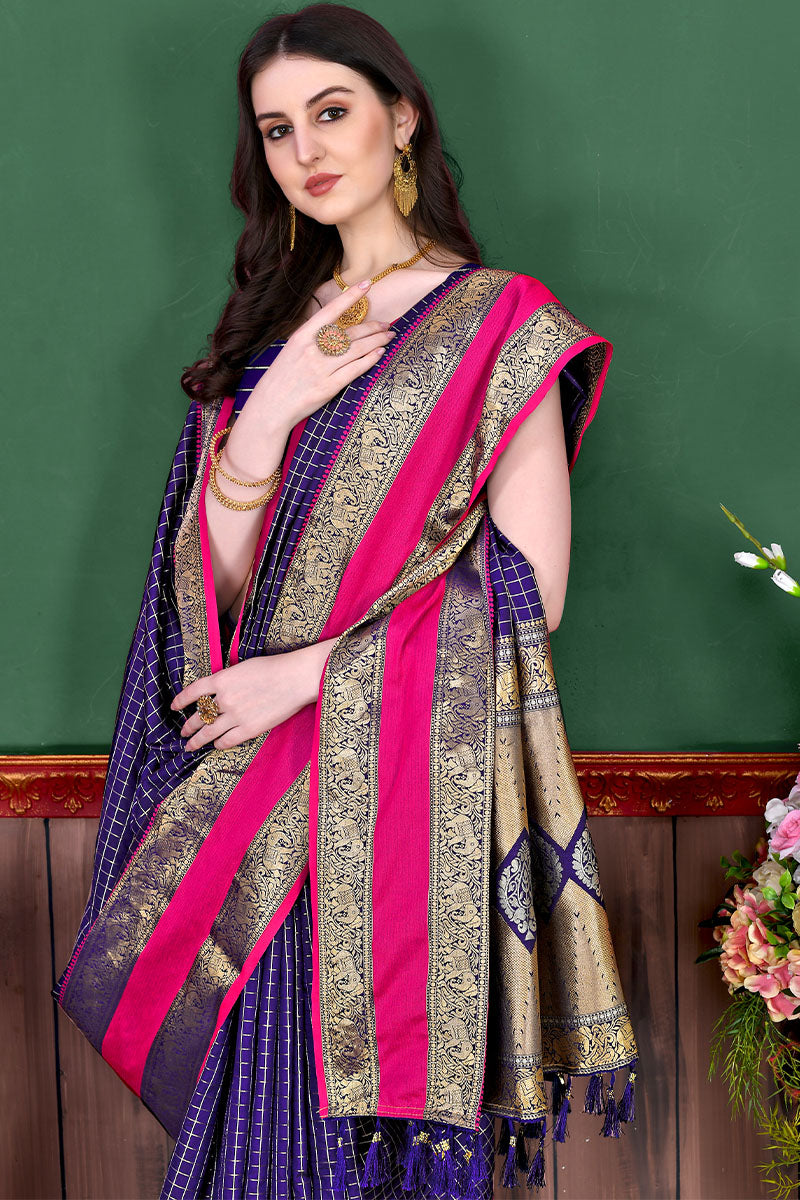 Ephemeral Royal Blue Soft Banarasi Silk Saree With Nemesis Blouse Piece