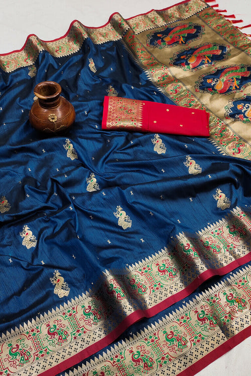 Load image into Gallery viewer, Precious Blue Paithani Silk Saree With Fairytale Blouse Piece
