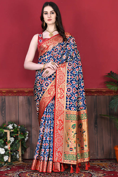 Load image into Gallery viewer, Fantabulous Blue Patola Silk Saree with Confounding Blouse Piece
