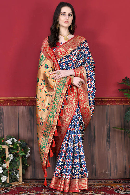 Load image into Gallery viewer, Fantabulous Blue Patola Silk Saree with Confounding Blouse Piece
