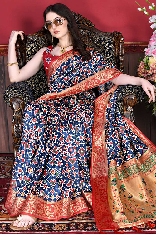 Load image into Gallery viewer, Fantabulous Blue Patola Silk Saree with Confounding Blouse Piece
