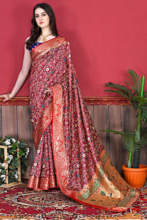 Load image into Gallery viewer, Conflate Maroon Patola Silk Saree with Angelic Blouse Piece
