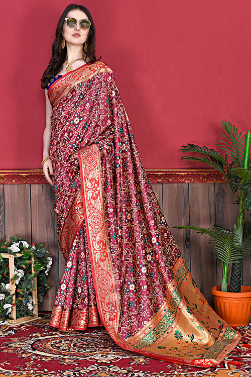 Load image into Gallery viewer, Conflate Maroon Patola Silk Saree with Angelic Blouse Piece
