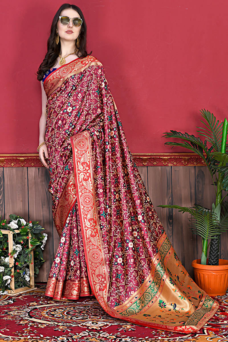 Conflate Maroon Patola Silk Saree with Angelic Blouse Piece