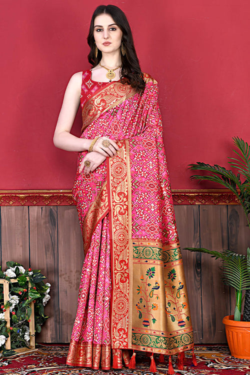 Load image into Gallery viewer, Classic Pink Patola Silk Saree with Blissful Blouse Piece
