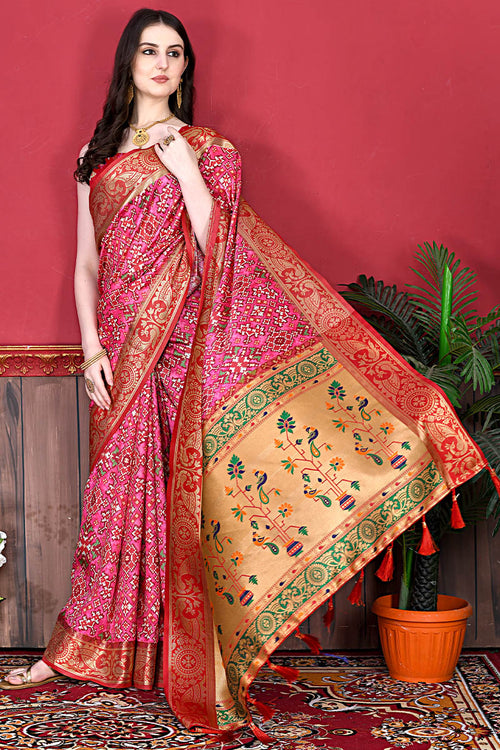 Load image into Gallery viewer, Classic Pink Patola Silk Saree with Blissful Blouse Piece
