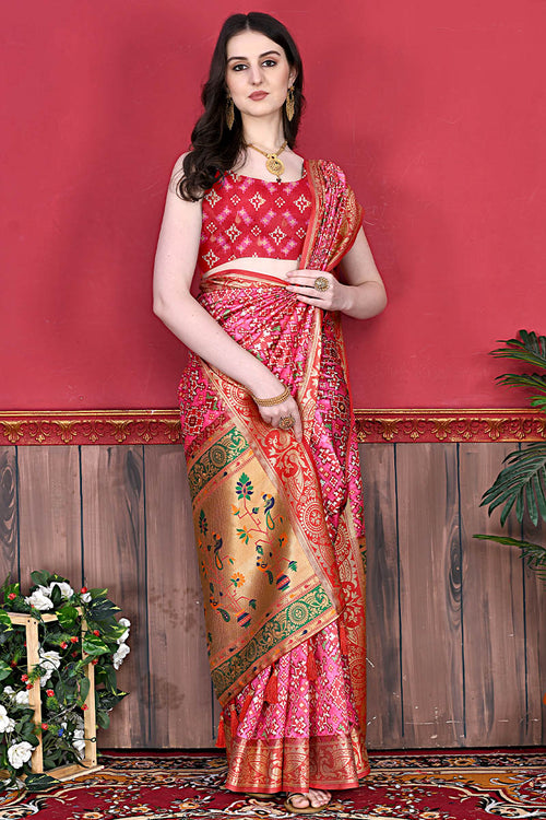 Load image into Gallery viewer, Classic Pink Patola Silk Saree with Blissful Blouse Piece
