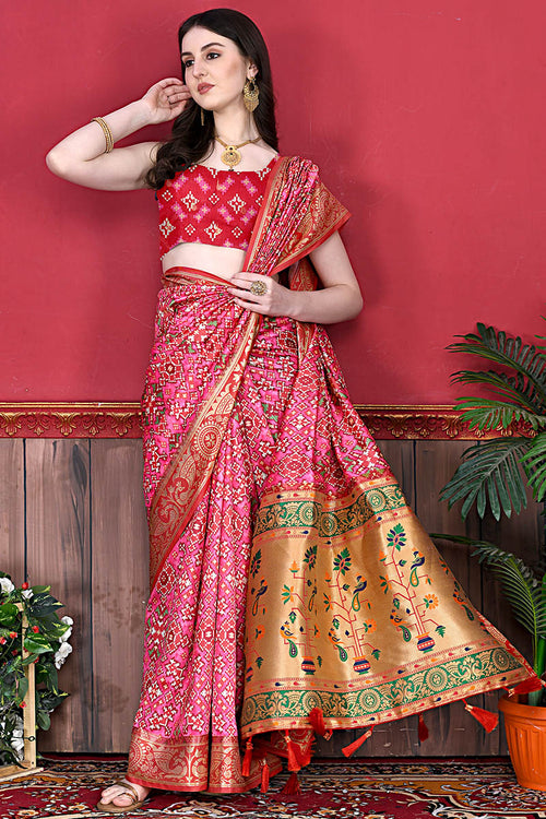 Load image into Gallery viewer, Classic Pink Patola Silk Saree with Blissful Blouse Piece
