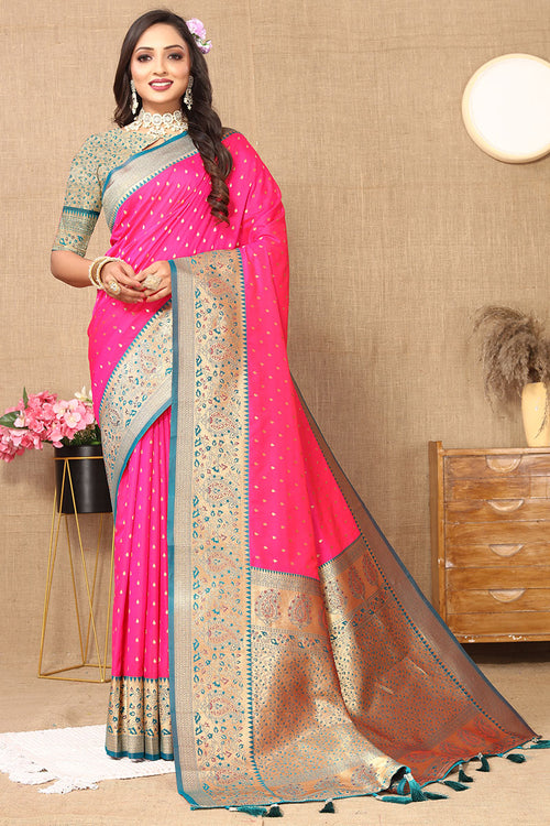 Load image into Gallery viewer, Desuetude Dark Pink Soft Banarasi Silk Saree With Nemesis Blouse Piece
