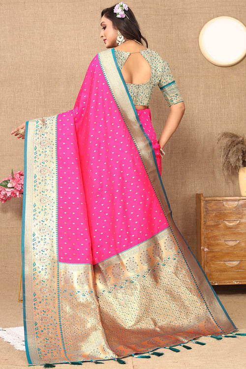 Load image into Gallery viewer, Desuetude Dark Pink Soft Banarasi Silk Saree With Nemesis Blouse Piece
