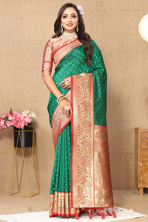 Load image into Gallery viewer, Panoply Green Soft Banarasi Silk Saree With Seraglio Blouse Piece
