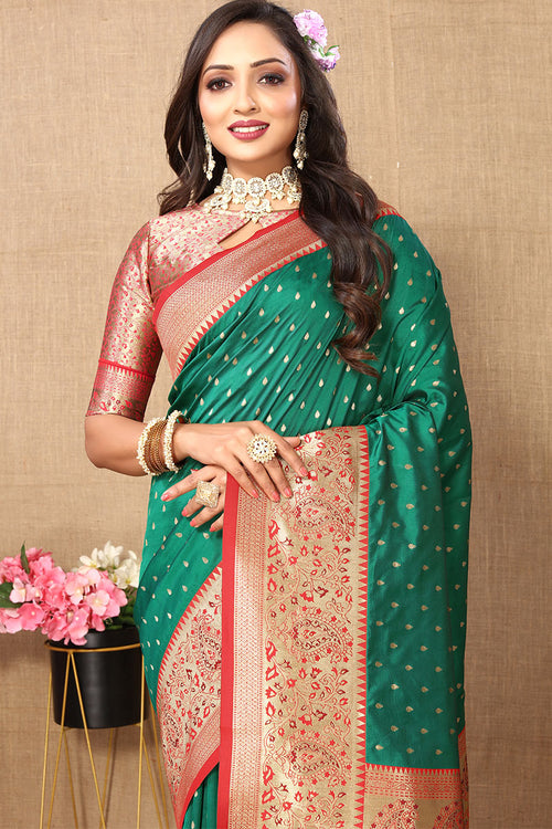 Load image into Gallery viewer, Panoply Green Soft Banarasi Silk Saree With Seraglio Blouse Piece
