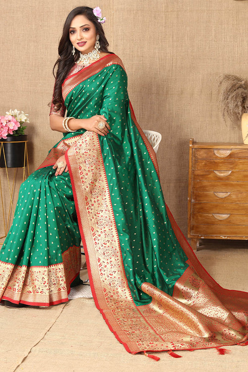 Load image into Gallery viewer, Panoply Green Soft Banarasi Silk Saree With Seraglio Blouse Piece
