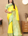 Forbearance Yellow Soft Banarasi Silk Saree With Efflorescence Blouse Piece