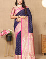 Chatoyant Navy Blue Soft Banarasi Silk Saree With Angelic Blouse Piece