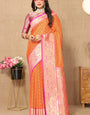 Fairytale Orange Soft Banarasi Silk Saree With Classic Blouse Piece