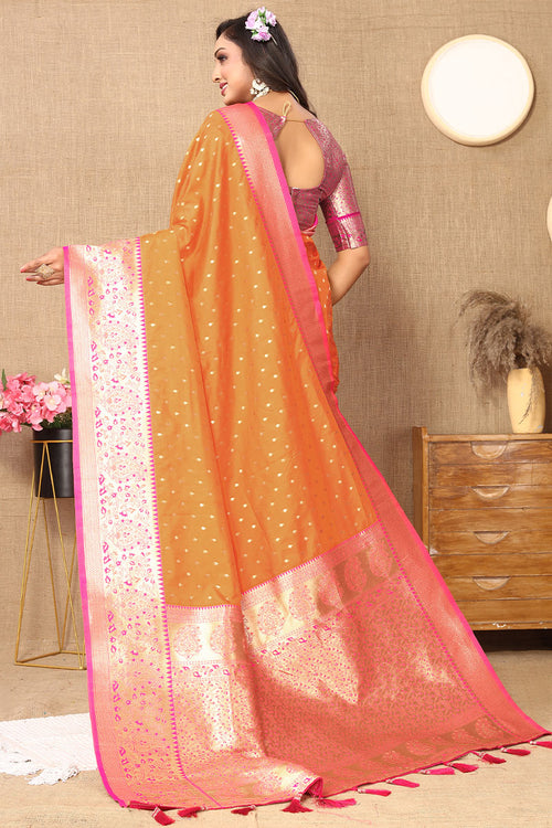 Load image into Gallery viewer, Fairytale Orange Soft Banarasi Silk Saree With Classic Blouse Piece
