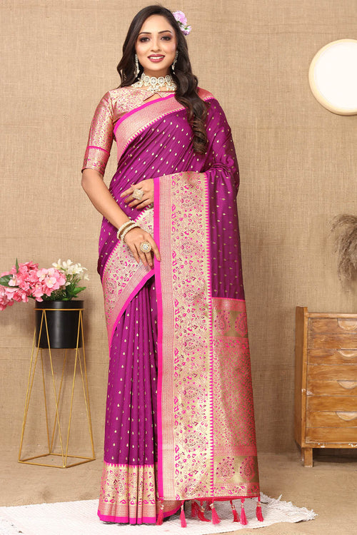 Load image into Gallery viewer, Adorable Purple Soft Banarasi Silk Saree With Hypnotic Blouse Piece
