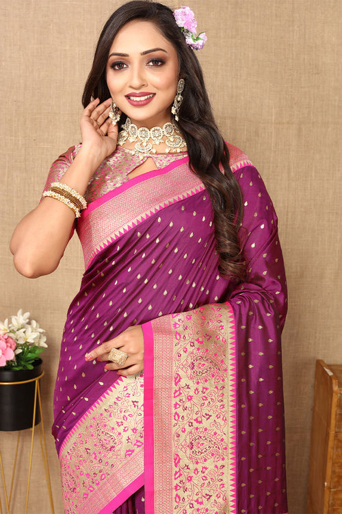 Load image into Gallery viewer, Adorable Purple Soft Banarasi Silk Saree With Hypnotic Blouse Piece
