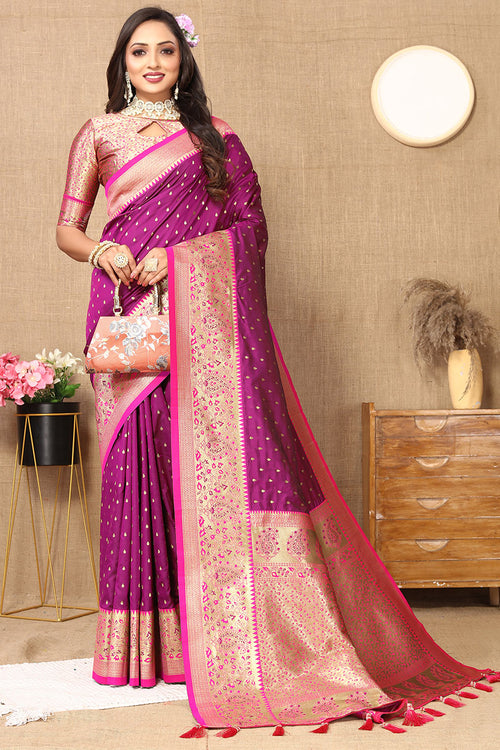 Load image into Gallery viewer, Adorable Purple Soft Banarasi Silk Saree With Hypnotic Blouse Piece
