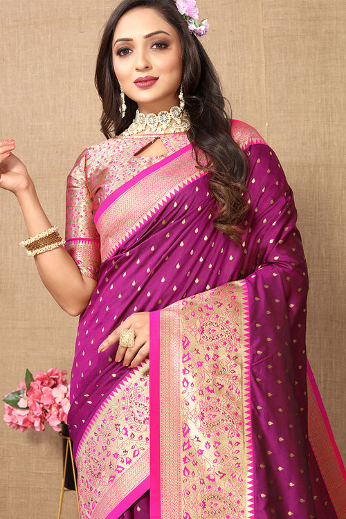 Load image into Gallery viewer, Adorable Purple Soft Banarasi Silk Saree With Hypnotic Blouse Piece
