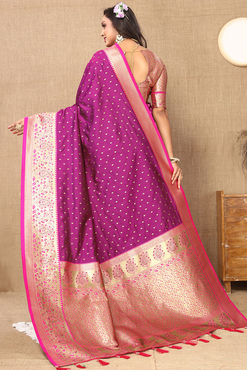 Load image into Gallery viewer, Adorable Purple Soft Banarasi Silk Saree With Hypnotic Blouse Piece
