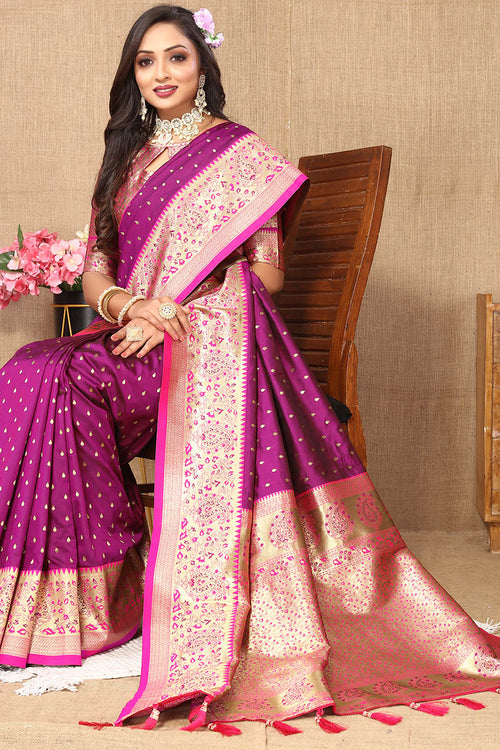 Load image into Gallery viewer, Adorable Purple Soft Banarasi Silk Saree With Hypnotic Blouse Piece
