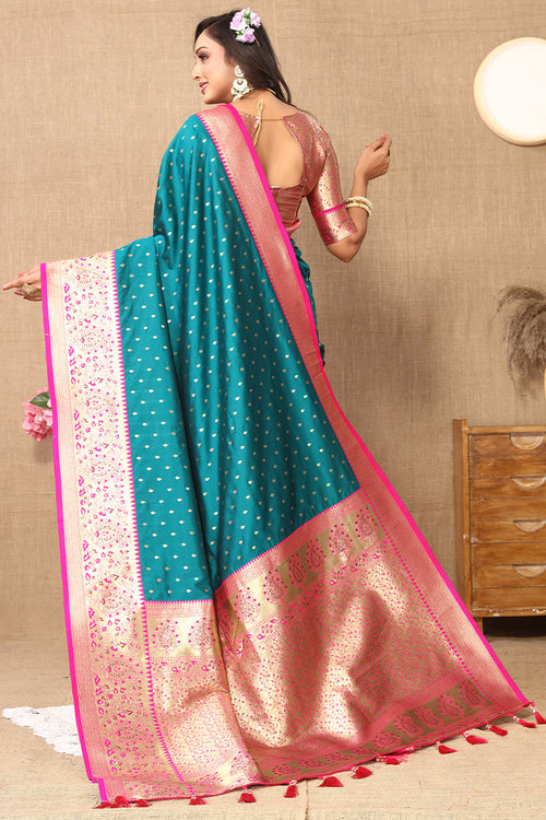 Load image into Gallery viewer, Ailurophile Rama Soft Banarasi Silk Saree With Conflate Blouse Piece
