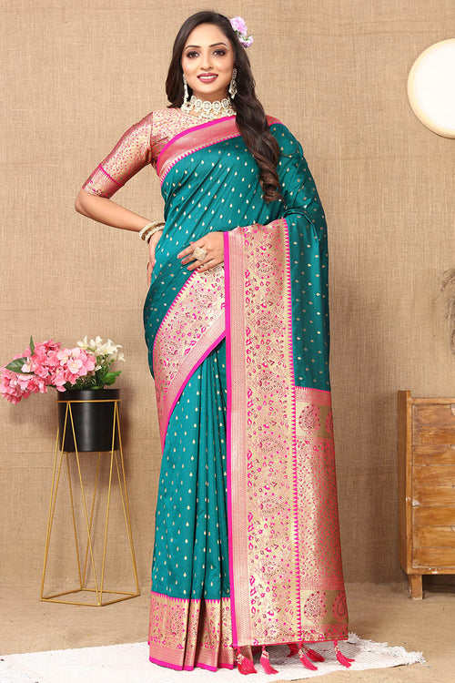 Load image into Gallery viewer, Ailurophile Rama Soft Banarasi Silk Saree With Conflate Blouse Piece
