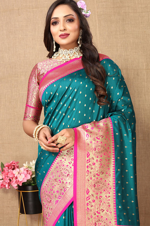 Load image into Gallery viewer, Ailurophile Rama Soft Banarasi Silk Saree With Conflate Blouse Piece
