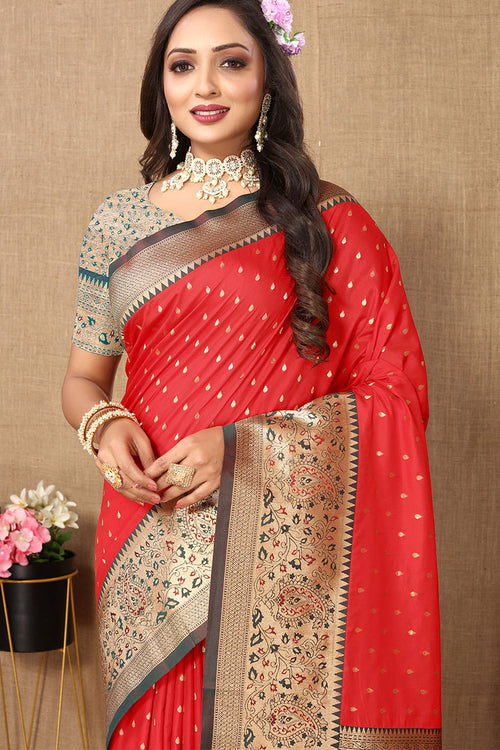 Load image into Gallery viewer, Evanescent Red Soft Banarasi Silk Saree With Lassitude Blouse Piece
