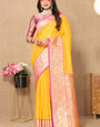 Desuetude Yellow Soft Banarasi Silk Saree With Incredible Blouse Piece