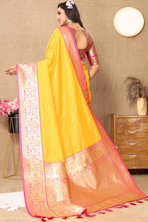 Load image into Gallery viewer, Desuetude Yellow Soft Banarasi Silk Saree With Incredible Blouse Piece
