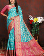 Surreptitious Firozi Soft Banarasi Silk Saree With Felicitous Blouse Piece