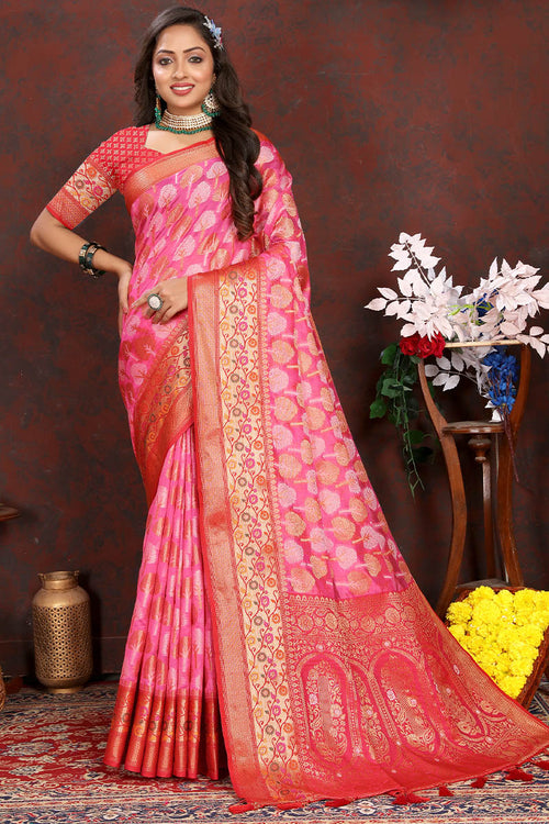 Load image into Gallery viewer, Inimitable Dark Pink Soft Banarasi Silk Saree With Ethereal Blouse Piece
