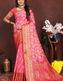 Inimitable Dark Pink Soft Banarasi Silk Saree With Ethereal Blouse Piece