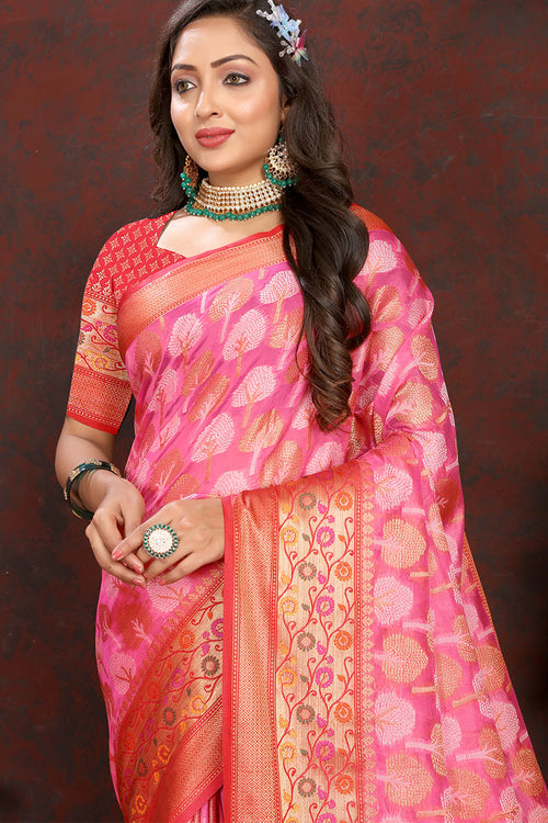 Load image into Gallery viewer, Inimitable Dark Pink Soft Banarasi Silk Saree With Ethereal Blouse Piece
