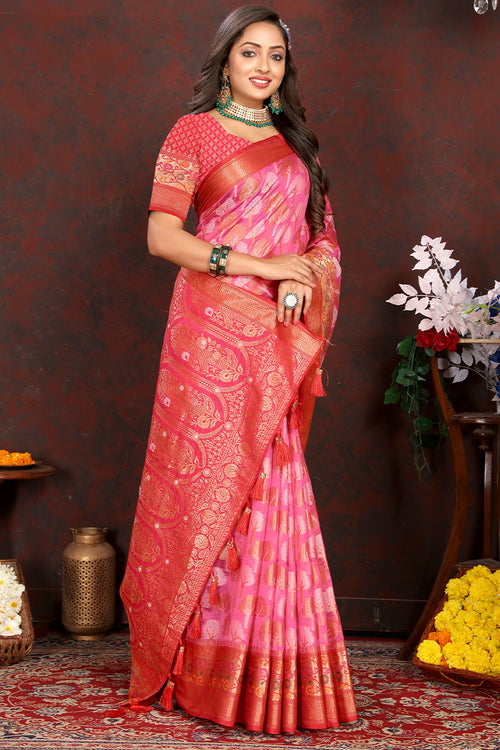 Load image into Gallery viewer, Inimitable Dark Pink Soft Banarasi Silk Saree With Ethereal Blouse Piece
