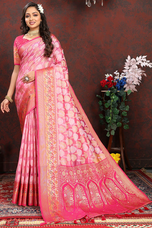 Load image into Gallery viewer, Allure Dark Pink Soft Banarasi Silk Saree With Zephyr  Blouse Piece
