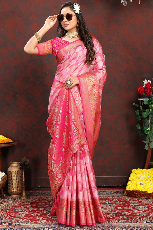 Load image into Gallery viewer, Allure Dark Pink Soft Banarasi Silk Saree With Zephyr  Blouse Piece
