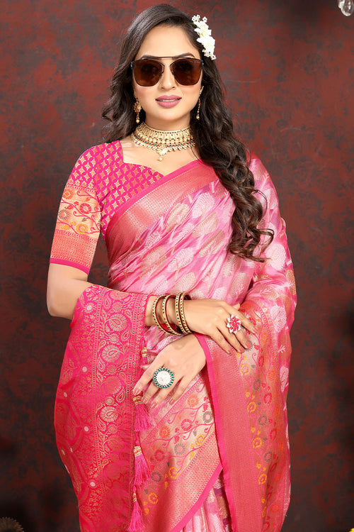 Load image into Gallery viewer, Allure Dark Pink Soft Banarasi Silk Saree With Zephyr  Blouse Piece
