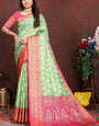 Lustrous Pista Soft Banarasi Silk Saree With Enamoring Blouse Piece